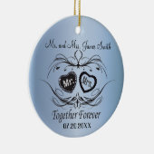 Light Blue Wedding Keepake Keramikornament (Rechts)