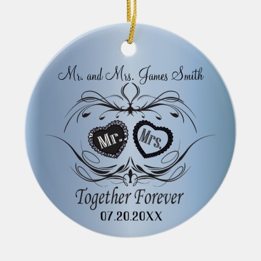 Light Blue Wedding Keepake Keramikornament (Vorne)