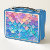 Light Blue Whimsical Mermaid Scales Metal Lunchbox (Rückseite)