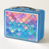 Light Blue Whimsical Mermaid Scales Metal Lunchbox (Vorderseite)