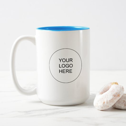 Light Blue White Business Logo Simple Promotional Zweifarbige Tasse (Mit Donut)