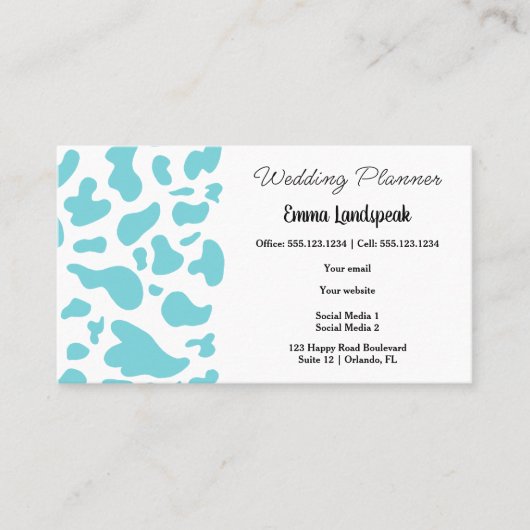 Light Blue & White Cow Print, QR-Code Visitenkarte (Vorderseite)