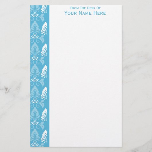Light Blue White Damask Border Briefpapier (Vorderseite)