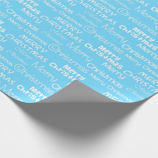 Light Blue & White Festival Frohe Weihnachten Geschenkpapier (Ecke)