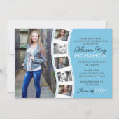 Light Blue & White Filmstrip 6 Foto Abschluss Einladung (Vorderseite)