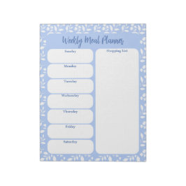 Light Blue White Floral Weekly Meal Planner Notizblock