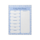 Light Blue White Floral Weekly Meal Planner Notizblock (Rotiert)