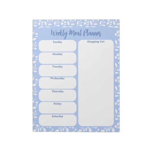 Light Blue White Floral Weekly Meal Planner Notizblock (Rotiert)