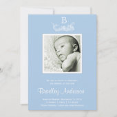 Light Blue White Frame Monogram Baby Ankündigung (Vorderseite)