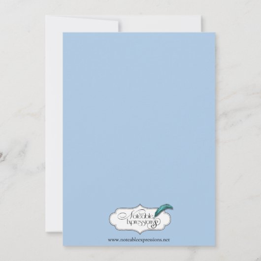 Light Blue White Frame Monogram Baby Ankündigung (Rückseite)