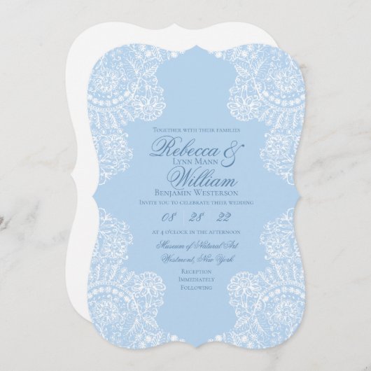 Light Blue White Lace Elegante Einladung (Vorne/Hinten)