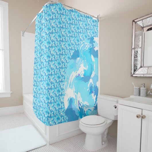 Light blue & White Ocean Abstract Art Duschvorhang (Beispiel)
