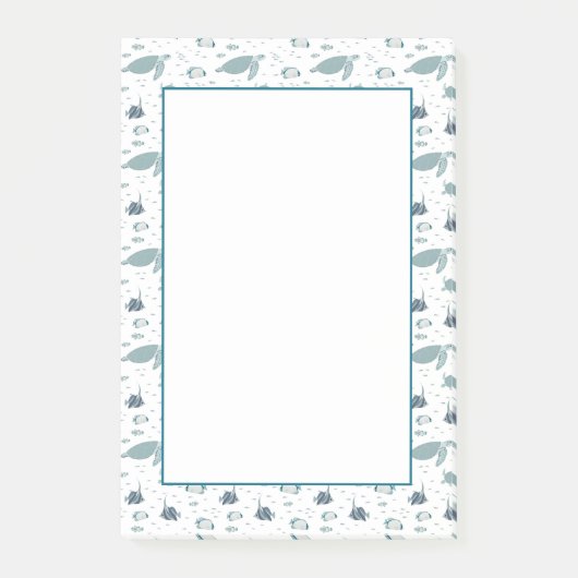 Light Blue White Sea Turtle Meereswelt Print Post-it Klebezettel (Vorderseite)