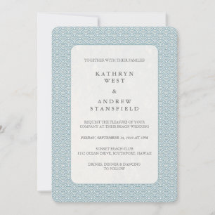 Light Blue + White Sea Wave Muster Beach Hochzeit Einladung