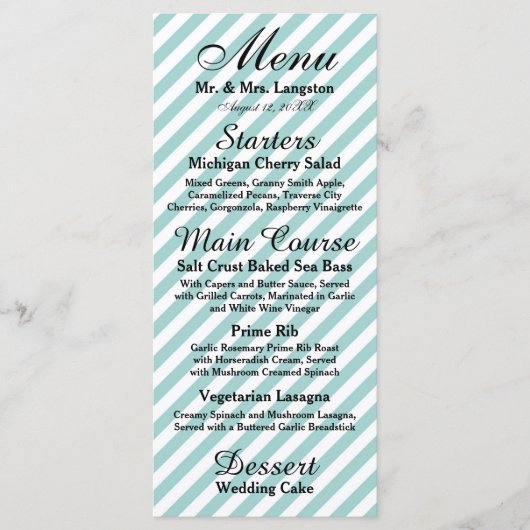 Light Blue White Striping - Empfang Menu Menükarte (Vorderseite)