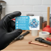 Light Blue White Watercolor Plumbing Logo Visitenkarte