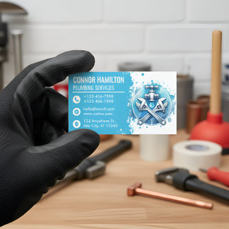 Light Blue White Watercolor Plumbing Logo Visitenkarte