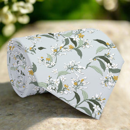 Light Blue Wild Flowers Leaves Nature Pattern Krawatte