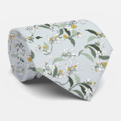 Light Blue Wild Flowers Leaves Nature Pattern Krawatte (Gerollt)