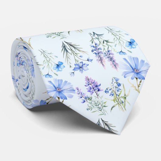 Light Blue Wildblumen Neck Tie Krawatte (Gerollt)