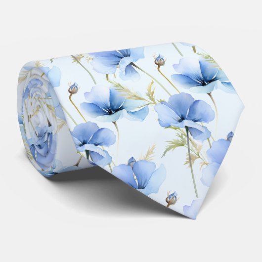 Light Blue Wildblumen Neck Tie Krawatte (Gerollt)