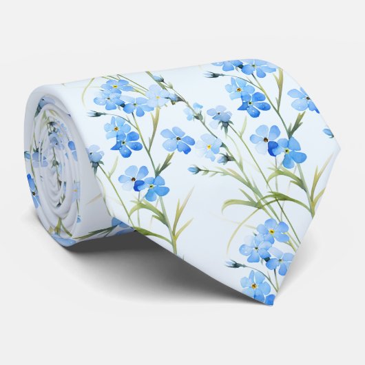 Light Blue Wildblumen Neck Tie Krawatte (Gerollt)