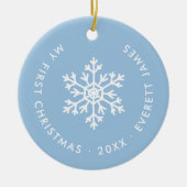 Light Blue Winter Snowflake Erstes Weihnachtsfest  Keramik Ornament (Vorne)