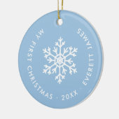 Light Blue Winter Snowflake Erstes Weihnachtsfest  Keramik Ornament (Links)