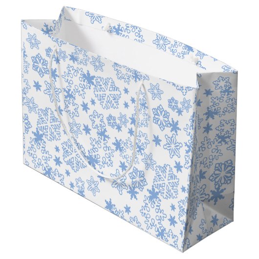 Light Blue Winter Snowflake Muster Große Geschenktüte (Rückseite Schrägansicht)