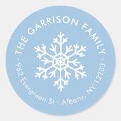 Light Blue Winter Snowflake Rücksendeadresse Runder Aufkleber (Vorderseite)