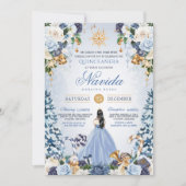 Light Blue Winter Wonderland Snowy Quinceanera Einladung (Vorderseite)