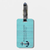 Light Blue Wood & Blue Nautical Anchor Monogram Gepäckanhänger (Rückseite vertikal)