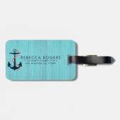 Light Blue Wood & Blue Nautical Anchor Monogram Gepäckanhänger (Rückseite horizontal)