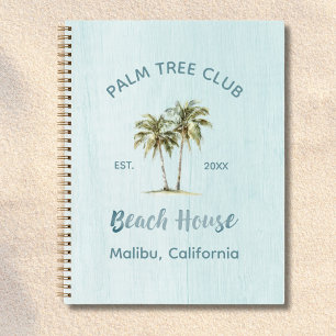 Light Blue Wood Coconut Palm Beach House Gästebuch Notizblock