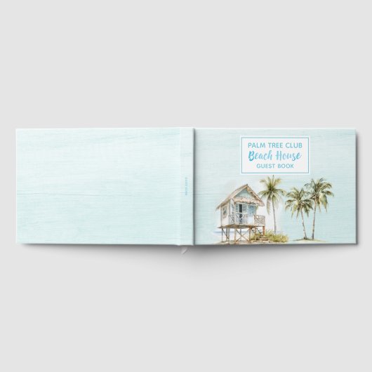 Light Blue Wood Palm Tree Beach House Gästebuch (Voll)