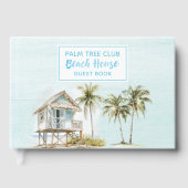 Light Blue Wood Palm Tree Beach House Gästebuch (Vorderseite)