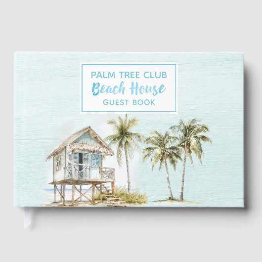 Light Blue Wood Palm Tree Beach House Gästebuch (Vorderseite)