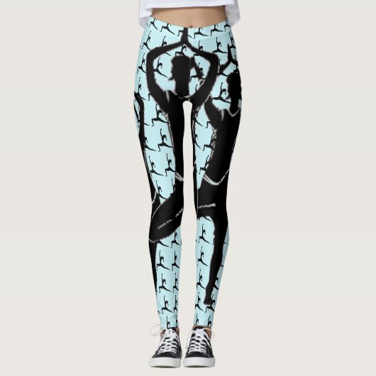 Light Blue Work It Yoga Pose Silhouette Leggings (Vorderseite)
