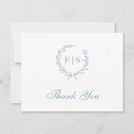 Light Blue Wreath Monogram Dankeschön Card Mitteilungskarte