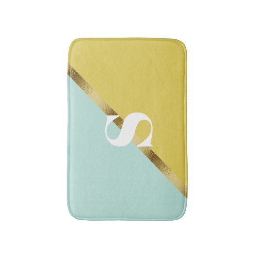 Light Blue Yellow Gold Monogram Badematte (Vorderseite Vertikal)