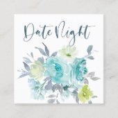 Light Blue Yellow Green Floral Date Night Card Quadratische Visitenkarte (Vorderseite)