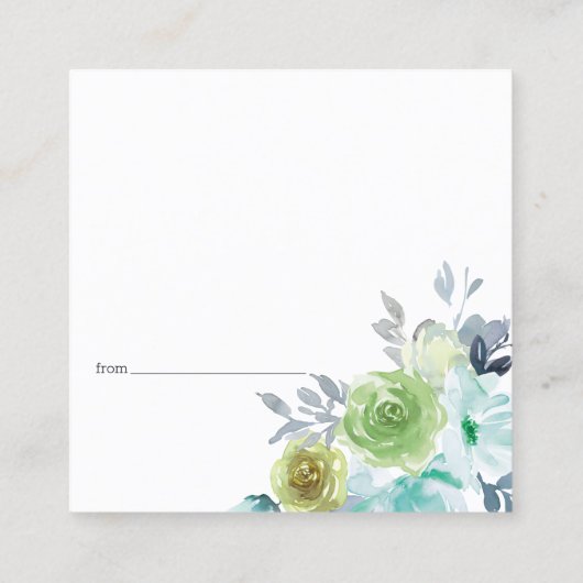 Light Blue Yellow Green Floral Date Night Card Quadratische Visitenkarte (Rückseite)