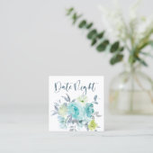 Light Blue Yellow Green Floral Date Night Card Quadratische Visitenkarte (Stehend Vorderseite)