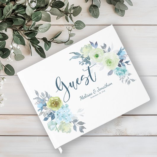 Light Blue Yellow Green Floral WedgeGuest Book Gästebuch