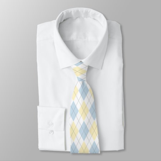Light Blue & Yellow Rauten Necktie Krawatte (Gebunden)