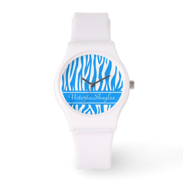 Light Blue Zebra Print mit benutzerdefiniertem Tex Armbanduhr (Vorderseite)