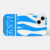 Light Blue Zebra Print mit Monogramm iPhone Hülle (Rückseite (Horizontal))