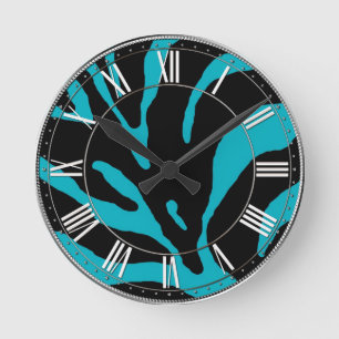 Light Blue Zebra Stripe Animal Print Runde Wanduhr