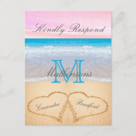 Light Blus Pink 2 Heart Sand Beach Wedding UAWG Postkarte