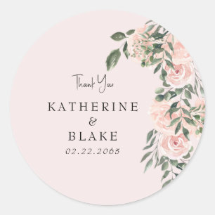 Light Blush Floral Wedding Vielen Dank Runder Aufkleber